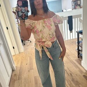 Spell & The Gypsy Top Size S Womens Floral Puff Sleeve Wrap Tie